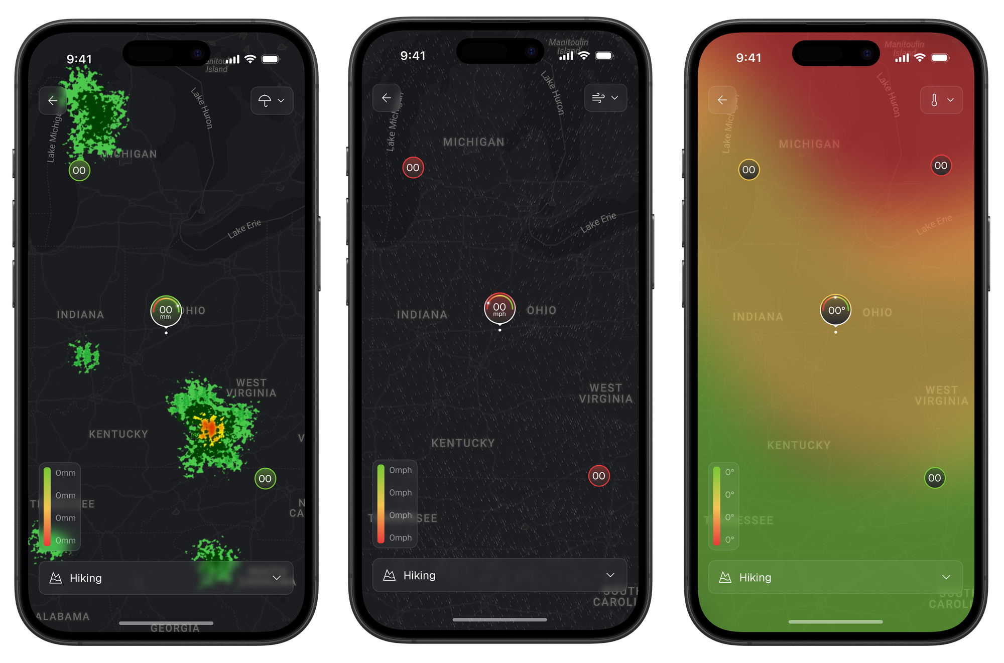 Depends on the Weather app map views with radar and activity condition overlays