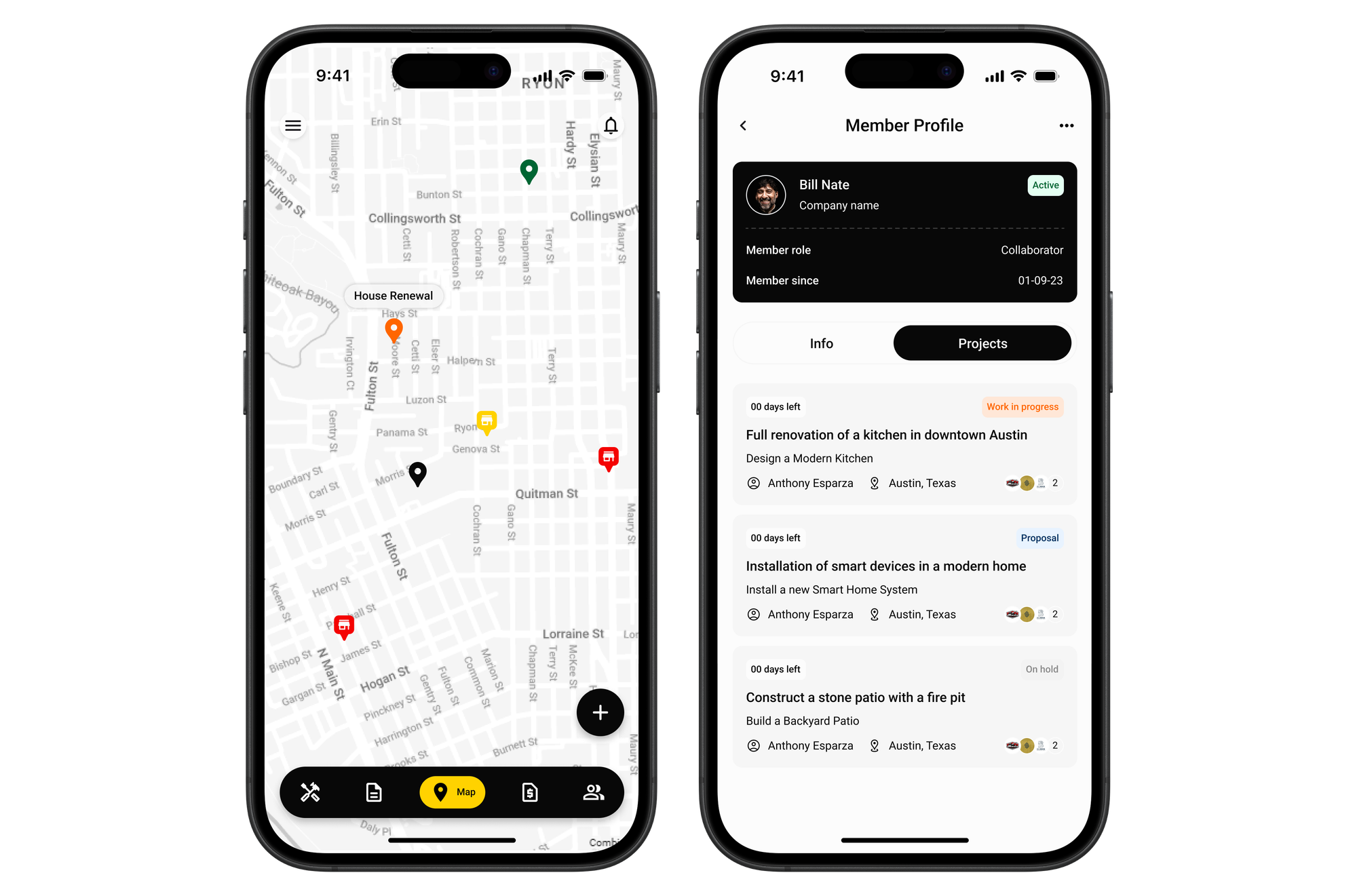 Torq app supplier map and member profile with active projects